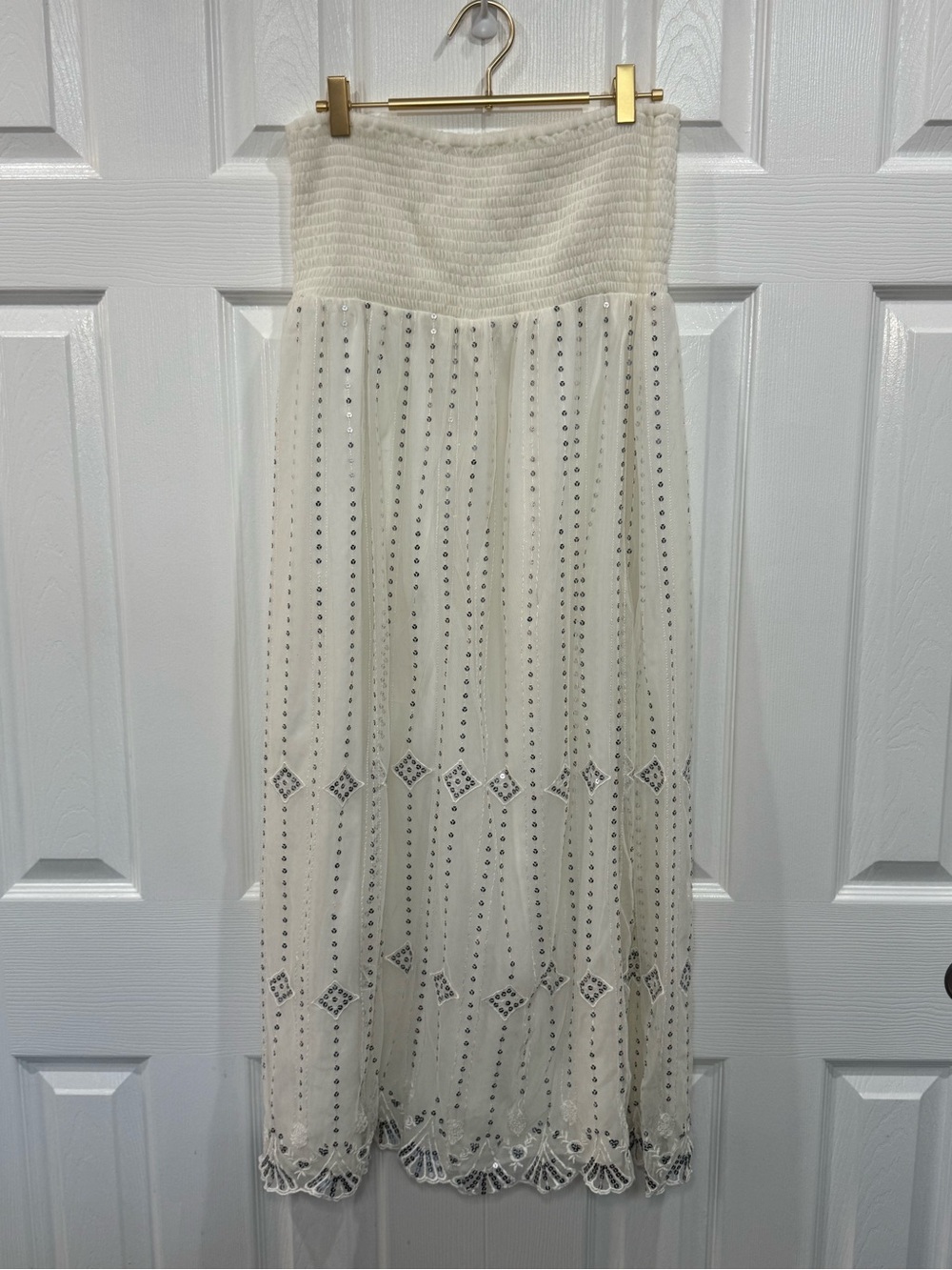 🫧💿 Free People White Maxi Midi Dress OR Skirt with Silver Embellishment 💿🫧 - Picture 5 of 5